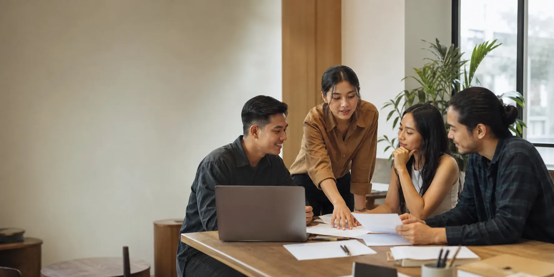 Team collaborating in a workspace