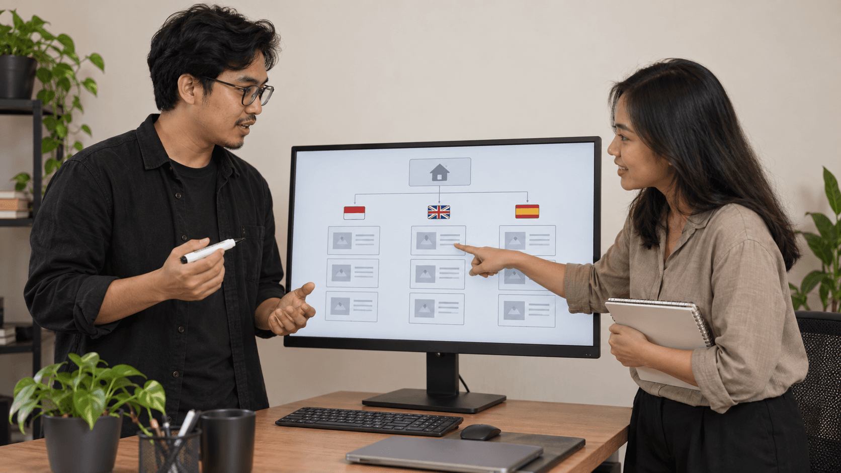 Indonesian colleagues planning English and Bahasa website page versions