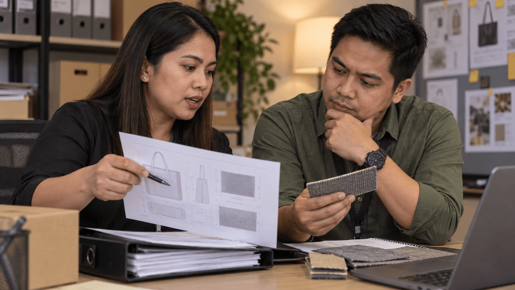 Philippine colleagues reviewing a product specification and evidence together