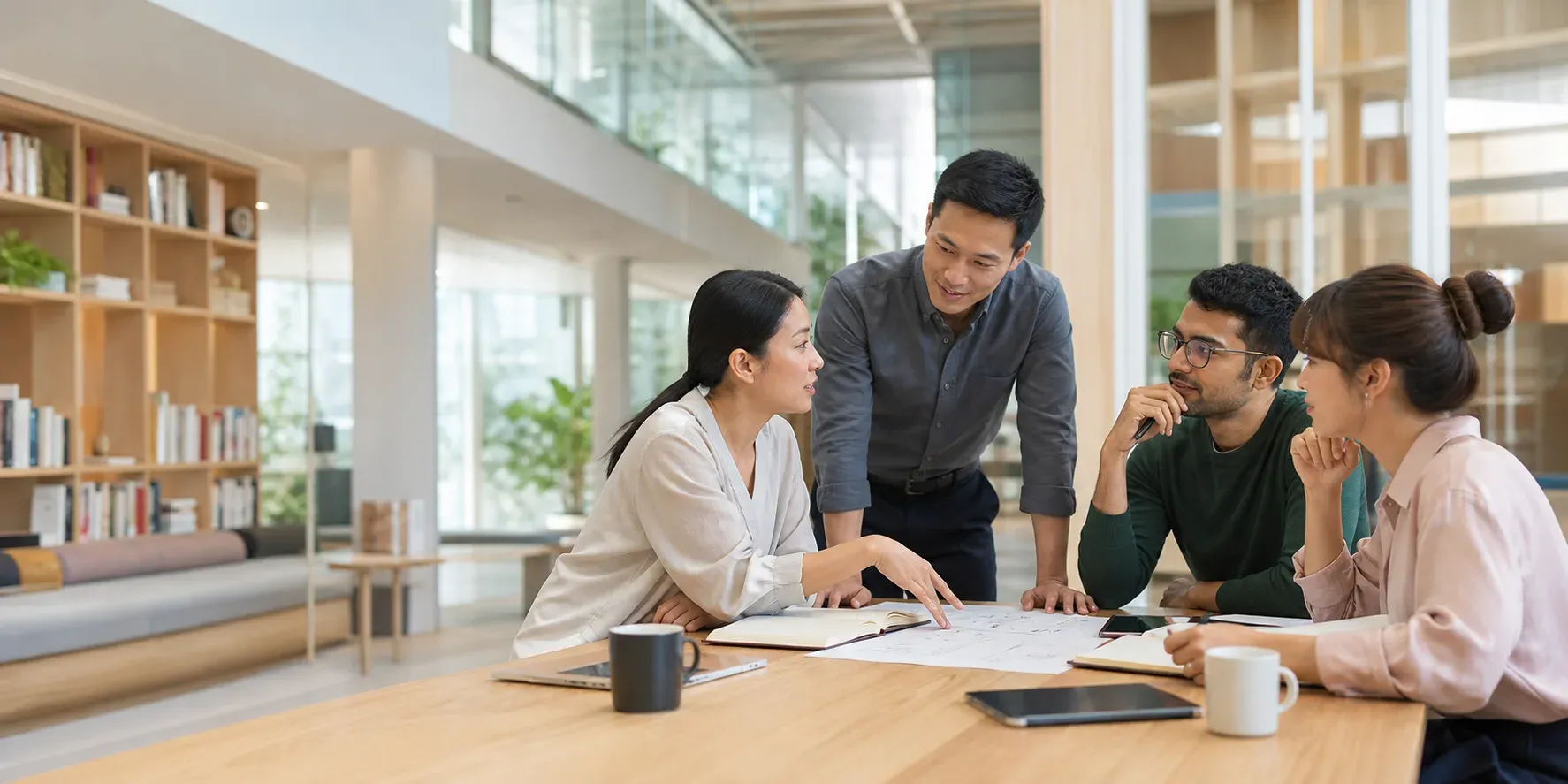 Team discussing education growth