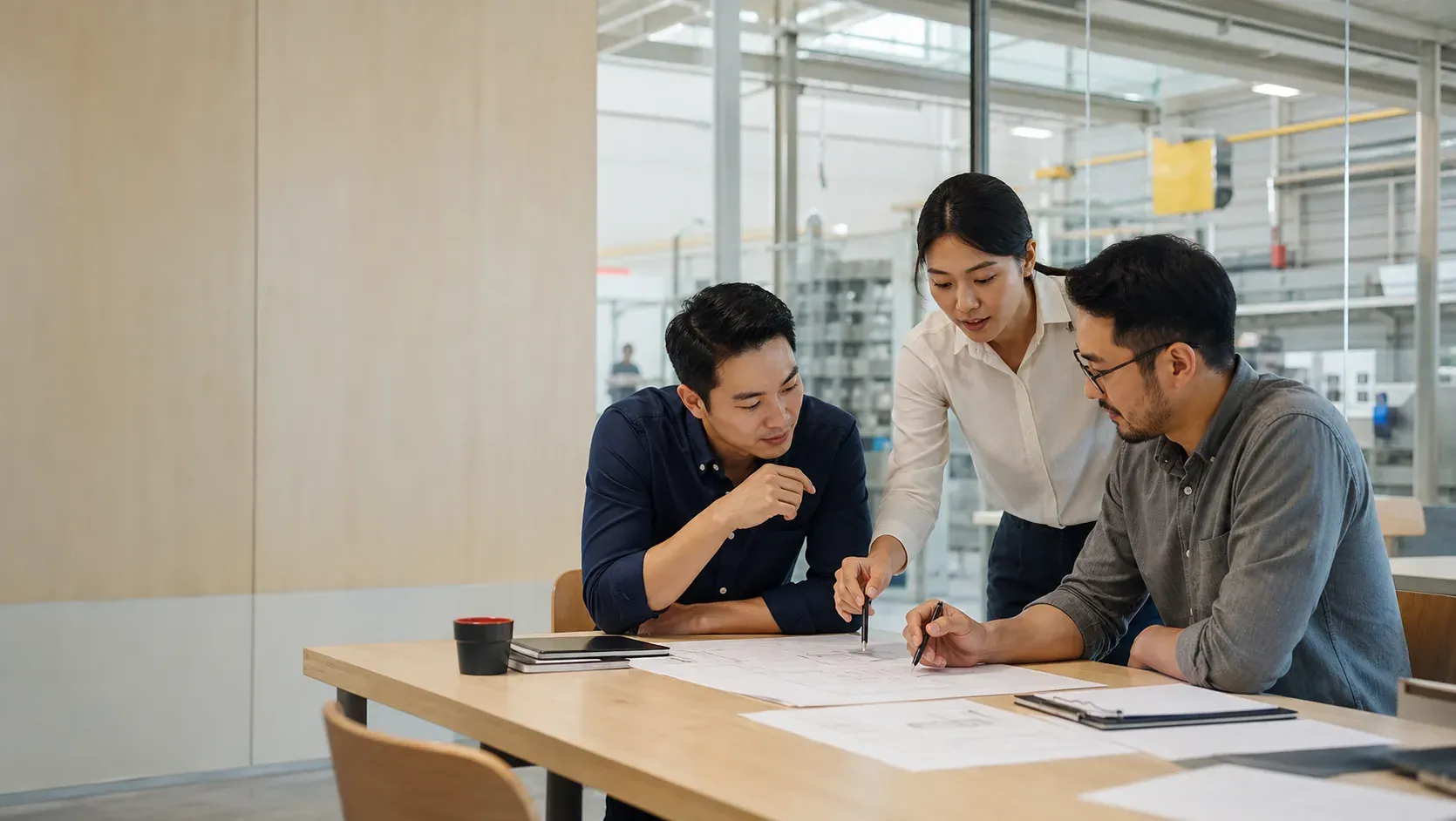 Colleagues planning industrial growth work