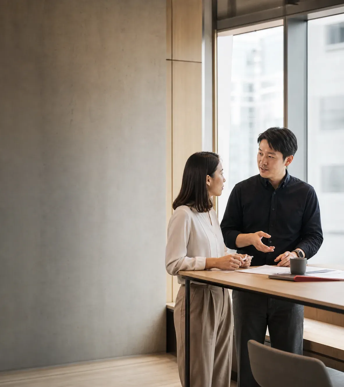 Colleagues discussing a project