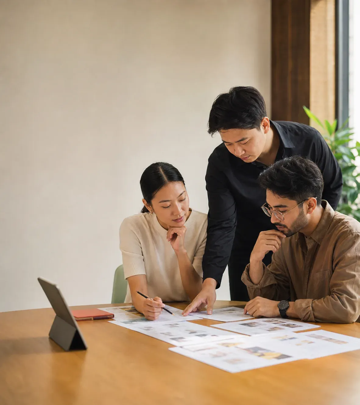 Team reviewing AI search research